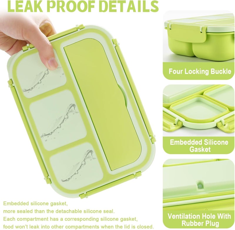 shell and turtle Bento Box Adult Lunch Box, Lunch Containers for Kids Girls Boys with 4 Compartments, Lunchable Food Container with Utensils, Sauce Jar, Muffin Liners, 40 Oz/5 Cup, Bright Green - Image 4